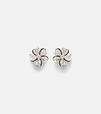 Ohrringe Love Petals aus 18kt Weißgold mit Emaille und Diamanten | Kamyen