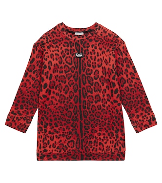 Leopard-print cotton sweatshirt dress | Dolce&Gabbana Kids