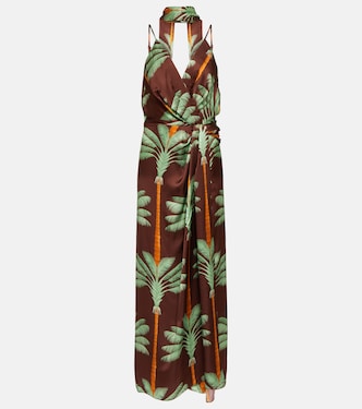 Vestido largo de seda con bordado | Johanna Ortiz