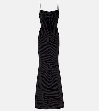 Zebra-print velvet maxi dress | Balmain
