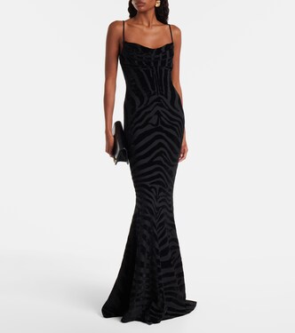 Zebra-print velvet maxi dress | Balmain