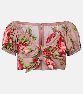 Floral bow-detail cotton crop top | Dolce&Gabbana