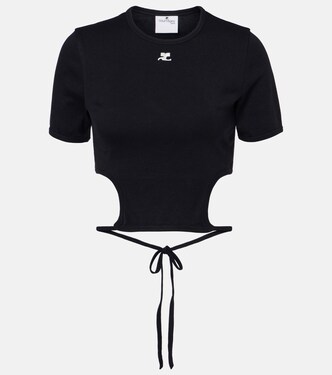 Logo cutout tie-back cotton crop top | Courrèges