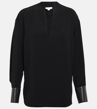Faux leather-trimmed blouse | Vince