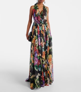Vestido largo de gasa de seda floral | Dolce&Gabbana