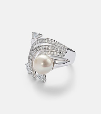 Pearlescent 18kt white gold ring with diamonds and pearl | Yeprem