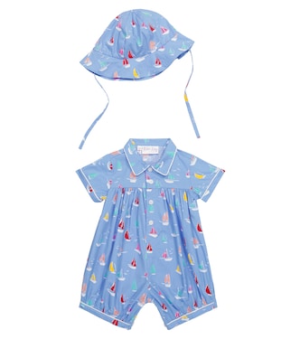 Baby printed cotton romper and hat set | Rachel Riley