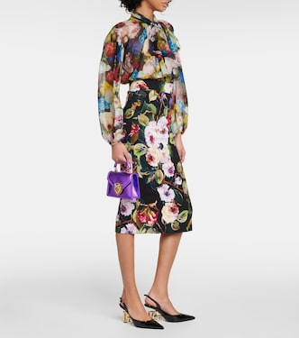 Gonna midi Rose Garden in charmeuse | Dolce&Gabbana
