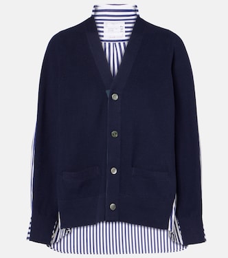 Cardigan in cotone a righe con popeline | Sacai
