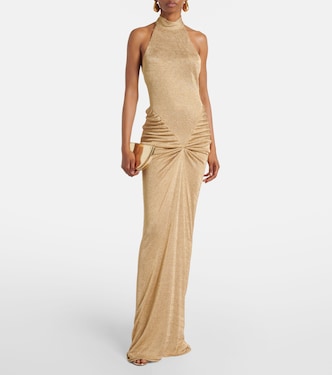 Cass ruched halterneck lamé gown | The New Arrivals Ilkyaz Ozel
