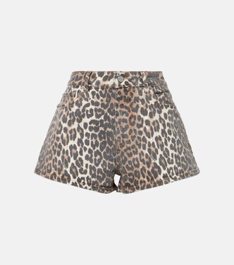 Leopard-print denim shorts | Ganni