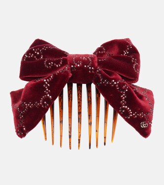 GG embellished cotton velvet hair comb | Gucci