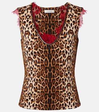 Lace-trimmed leopard-print top | Jacques Wei