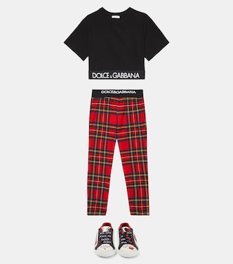 Leggings in misto cotone a quadri | Dolce&Gabbana Kids