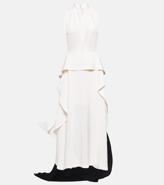 Abito lungo in raso e crêpe con cut-out | Victoria Beckham
