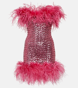 Feather-trimmed sequined minidress | Oséree