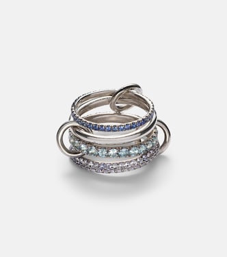 Iris sterling silver linked ring with sapphires, aquamarine and tanzanite | Spinelli Kilcollin