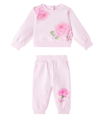 Baby floral cotton jersey sweatshirt and sweatpants set | Monnalisa