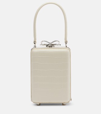 Micro croc-effect embellished leather tote bag | Self-Portrait