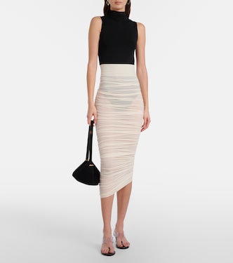 Draped sheer high-rise midi skirt  | Wolford