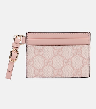 Tarjetero de lona GG con piel | Gucci