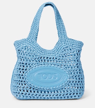 Leather-trimmed raffia basket bag | Tod's
