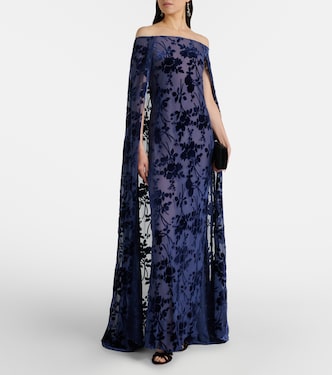 Caped off-shoulder jacquard maxi dress | Rodarte