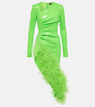 Sequined feather-trimmed midi dress | David Koma