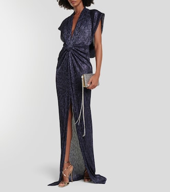 Gathered metallic plissé gown | Costarellos