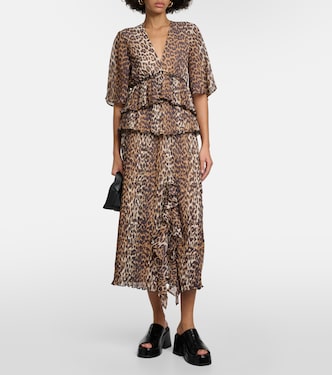 Leopard-print georgette midi skirt  | Ganni