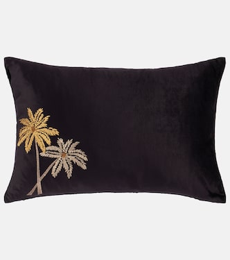 Palms embroidered velvet cushion | Les-Ottomans