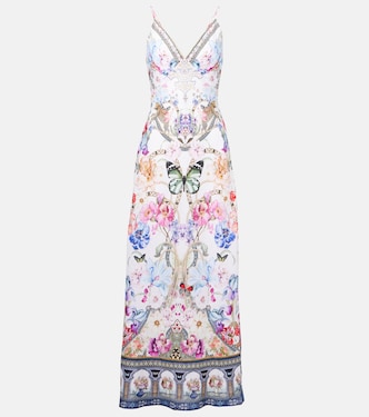 Slipdress aus Leinen mit Kristallen | Camilla