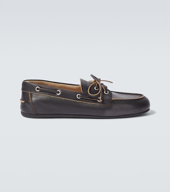 Logo leather boat shoes | Miu Miu