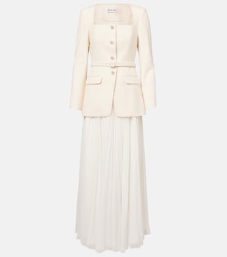 Belted plissé chiffon maxi dress | Self-Portrait