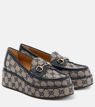Horsebit GG Canvas wedge loafers | Gucci