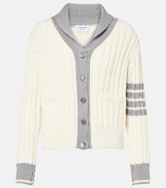 Cardigan 4-Bar in lana a trecce | Thom Browne