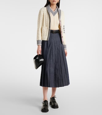 Cardigan 4-Bar in lana a trecce | Thom Browne