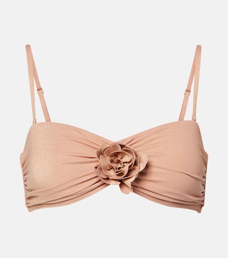 Everley floral-appliqué lamé bikini top | Zimmermann