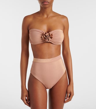 Everley floral-appliqué lamé bikini top | Zimmermann