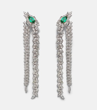 Orecchini Reign Supreme in oro bianco 18kt con diamanti e smeraldi | Yeprem