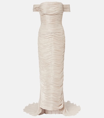 Off-shoulder pleated bustier gown | Marmar Halim
