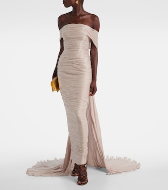 Off-shoulder pleated bustier gown | Marmar Halim