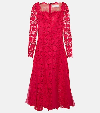 Vestido midi de encaje guipur floral | Oscar de la Renta