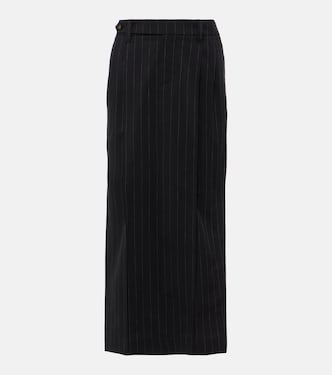 Pinstripe wool and cotton midi skirt | Brunello Cucinelli