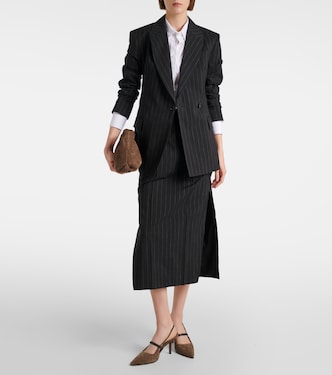 Jupe midi rayée en laine et coton | Brunello Cucinelli