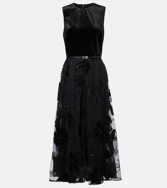 Verziertes Midikleid aus Samt und Tüll | Elie Saab