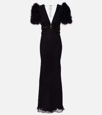 Vestido con plumas de georgette de seda | Alessandra Rich