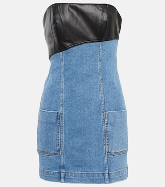 Minikleid aus Denim und Lederimitat | Staud