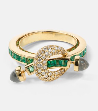 Anello Chakra in oro 18kt con smeraldi e diamanti | Ananya