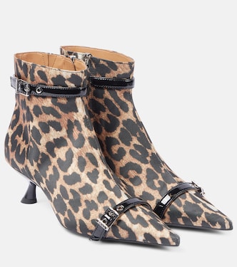 Leopard-print satin ankle boots | Ganni